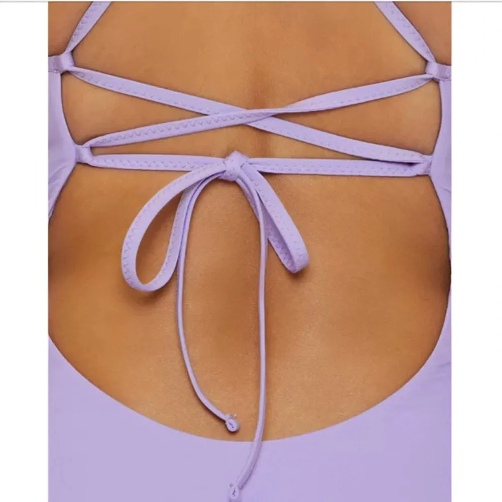 BECCA Lavender One-Piece Swimsuit with Green Trim